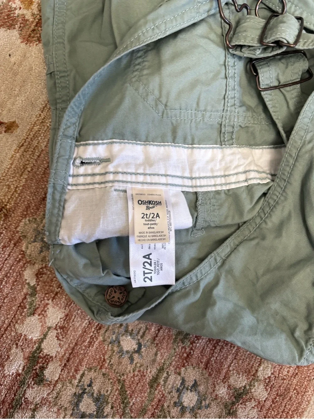 OshKosh B'gosh Sage Green Kids Overalls with Plaid Lining